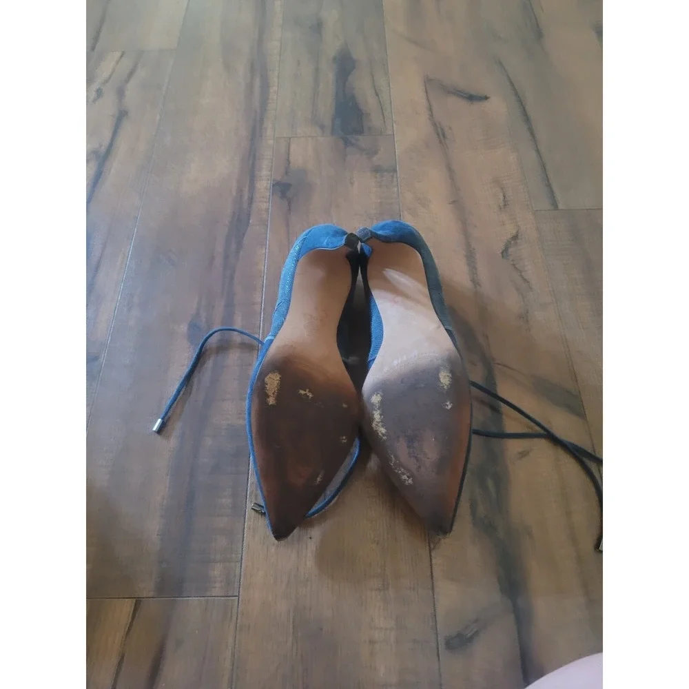 Isola Wedgewood‎ Blue Suede Leather Snake Print Lace-Up Victorian Heel